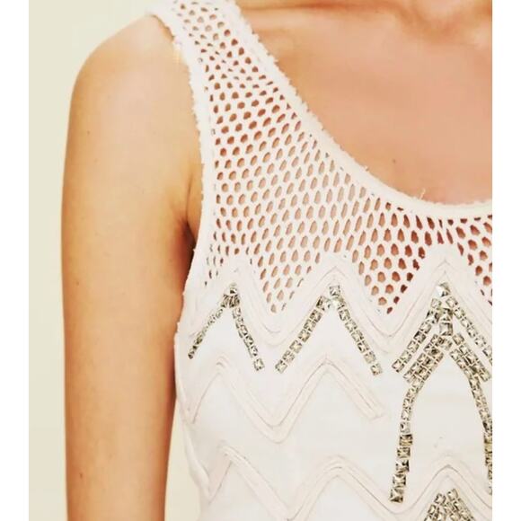 Free People Zig to the Zag Mini Dress | Sequin Bodycon Dress Ivory Medium NWT - Picture 11 of 11